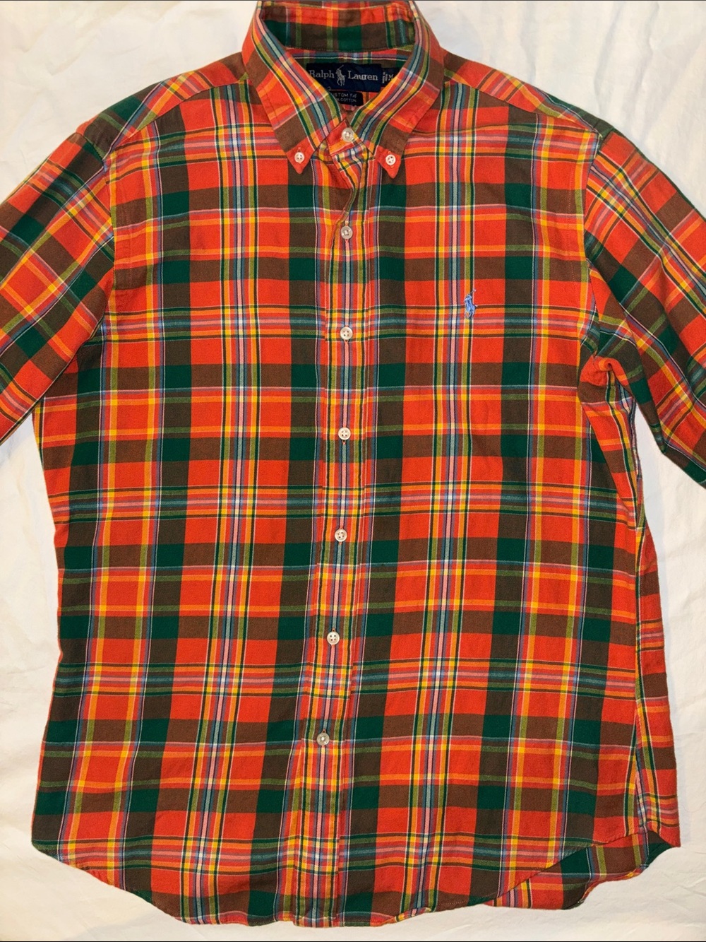 Polo Ralph Lauren Orange & Green Men's Plaid Button Down Shirt - Medium